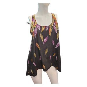 Apt. 9 Black Sleeveless Feather Print Top Womens SZ Medium